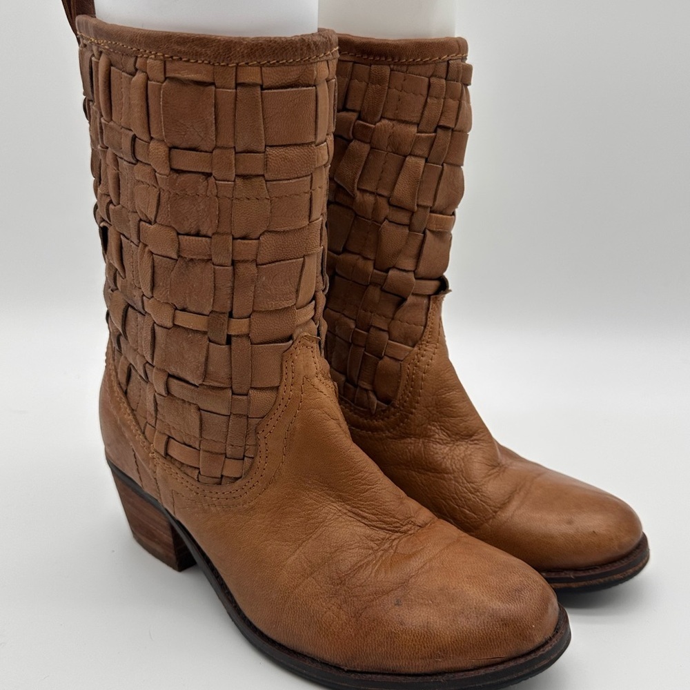 Sheridan Mia Tan Woven Leather Heeled Western Boots